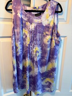 Lane Bryant Purple and Yellow Tie-Dye Pintuck Tank